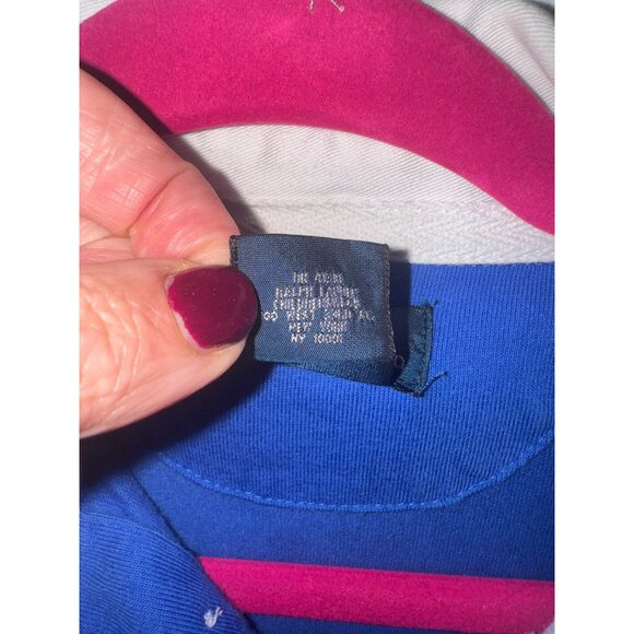 VTG Polo Ralph Lauren Boys L/S Rugby Shirt M Blue White Striped Preppy Academic - Picture 4 of 6